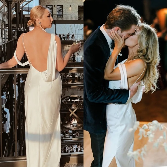 Fame & Partners Francois Drape Gown Maxi Dress in White Size 4 - Picture 4 of 15